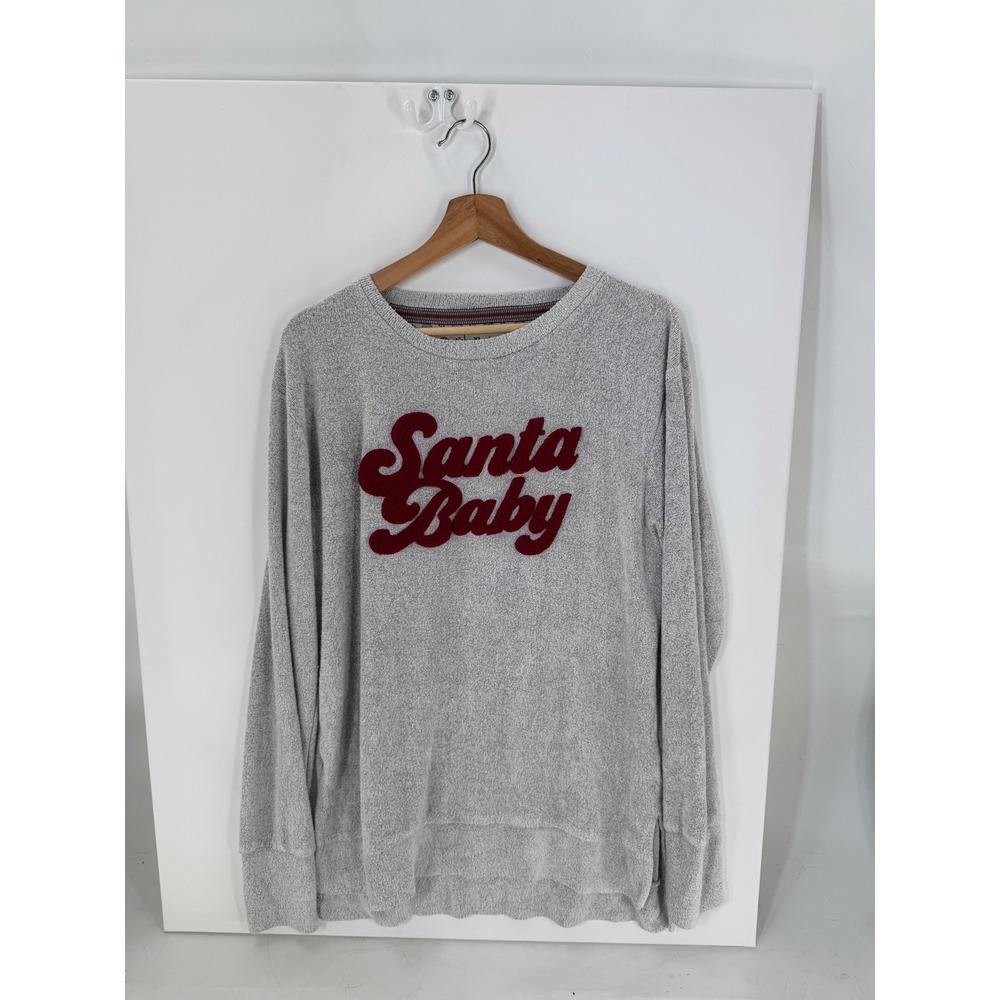 Royce Brand Santa Baby Grey Chenille Graphic Long Sleeve Pullover Top XL